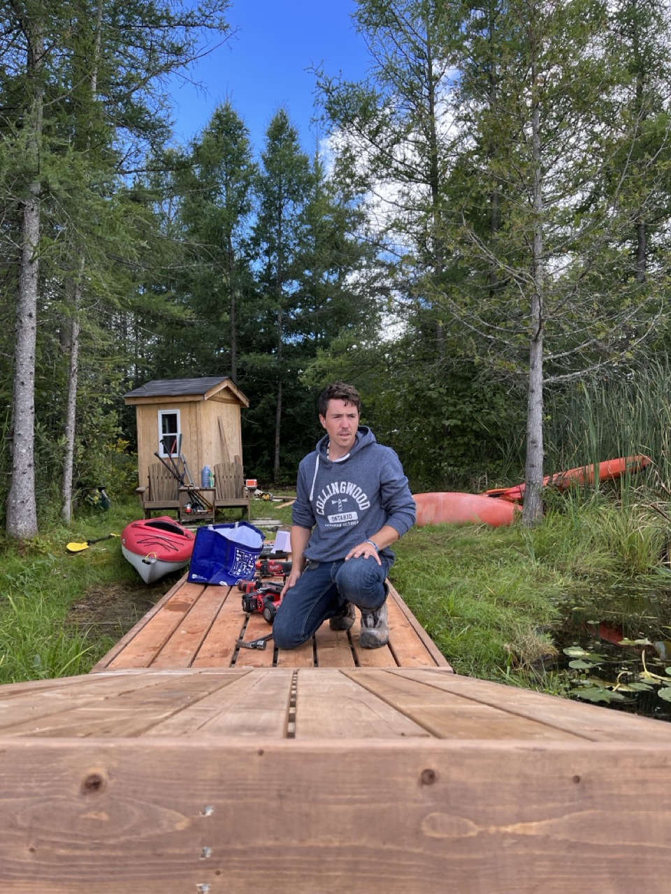 Relaxing on the tiny house deck